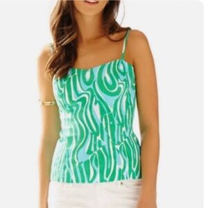 💚Lilly Pulitzer McCallum Green Finders Keepers Patterned Tank Top Tie Back Sz 6